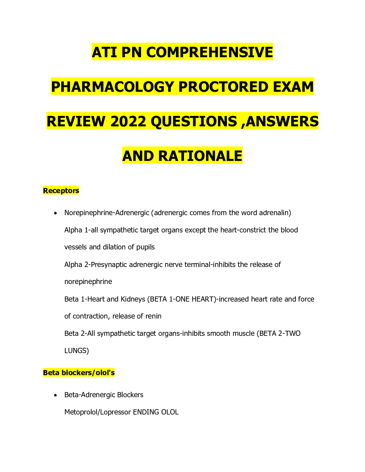 Preview image for ATI PN COMPREHENSIVE PHARMACOLOGY PROCTORED EXAM REVIEW 2022 QUESTIONS ,ANSWERS AND RATIONALE